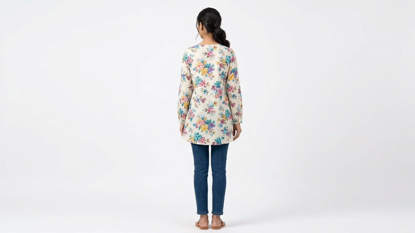 Denim Jeans & Casuals Kurti Casual Cream Viscose