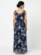 Navy Floral Print Sleeveless Maxi Dress