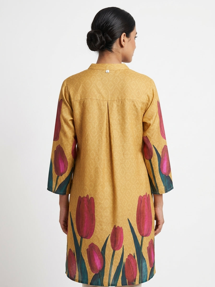 Bhama Couture Gold Geometric Pattern Collared Top