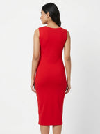 Red Sleeveless Lace-Up Detail Bodycon Dress