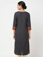 Women's Charcoal Printed Straight Kurta