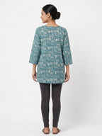 Women's Teal Abstract Print Relaxed Fit Tunic Top
