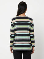 Women's Multi-Color Striped Long Sleeve Scoop Neck Top
