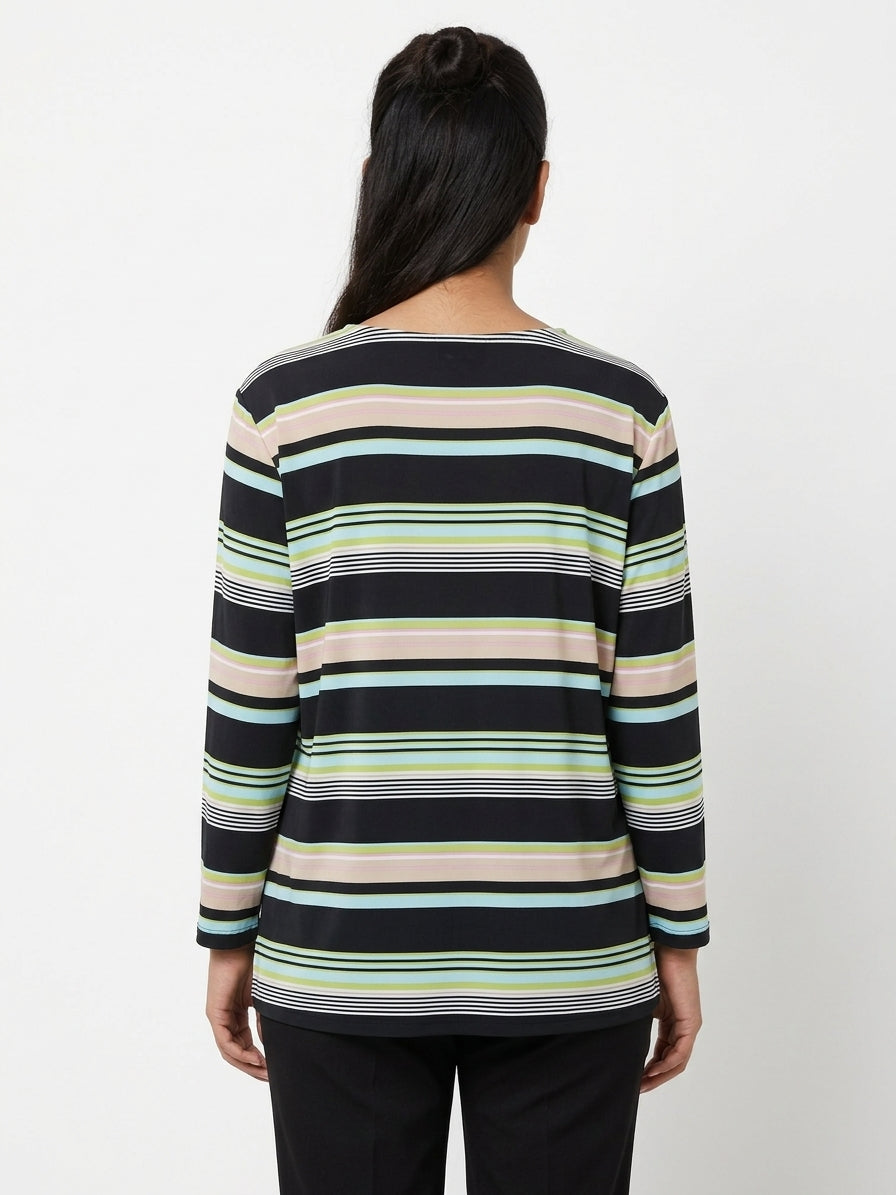 Women's Multi-Color Striped Long Sleeve Scoop Neck Top