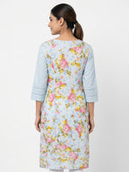 Light Blue Floral Printed Cotton Kurti