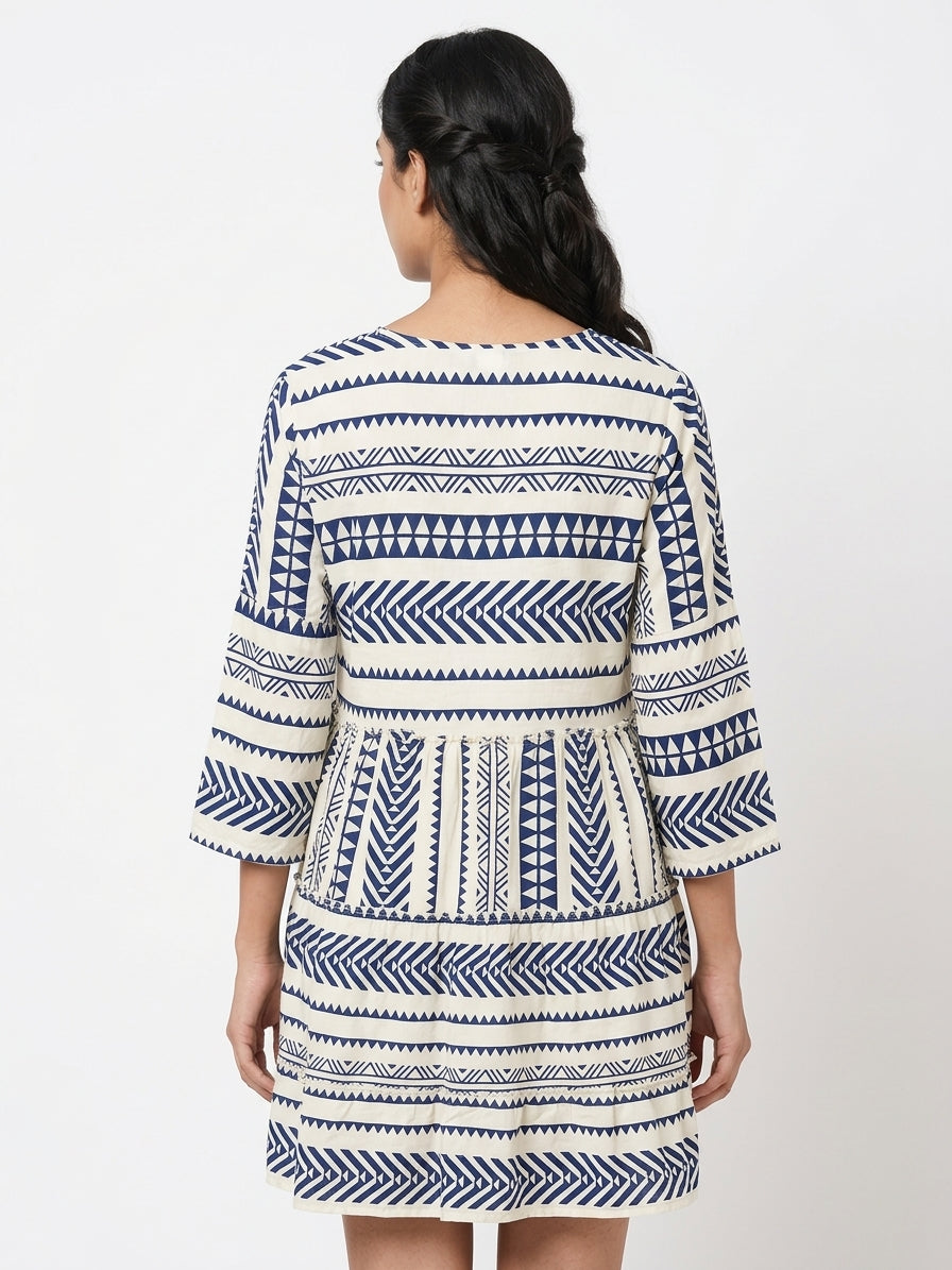 STYLUM Women's White & Blue Tribal Print Top