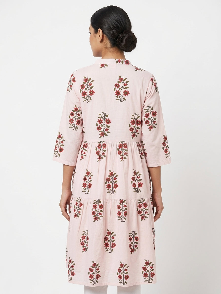 Pink Floral Print Relaxed Fit Kurti