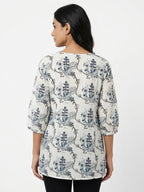 Wild Moss XL White & Blue Abstract Pattern Casual Top