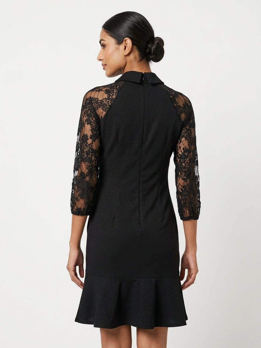 Miss Chase Black Zipper Back Dress with Shimmer Detail