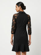 Miss Chase Black Zipper Back Dress with Shimmer Detail