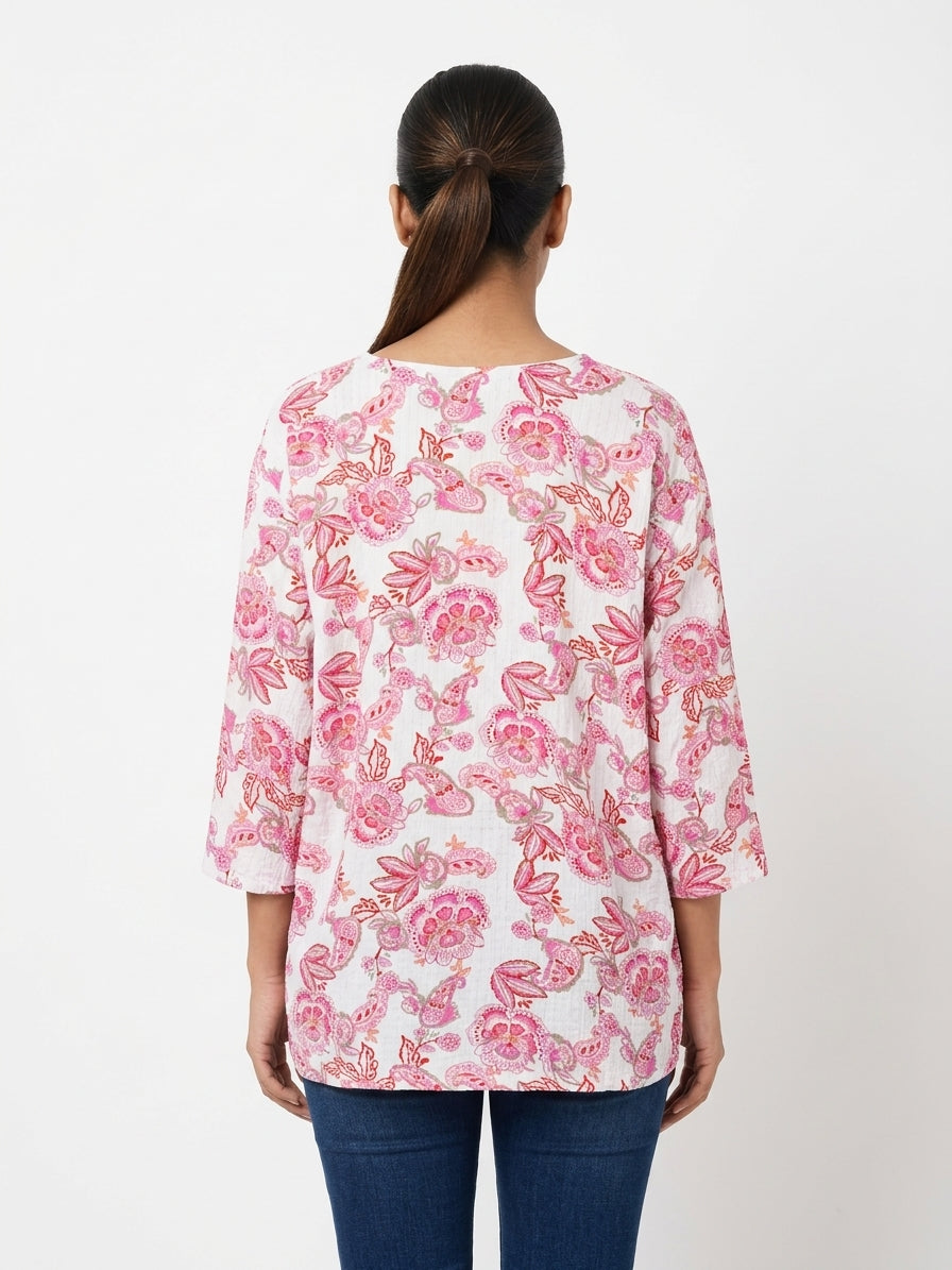 Pink Moon Top Casual White Cotton