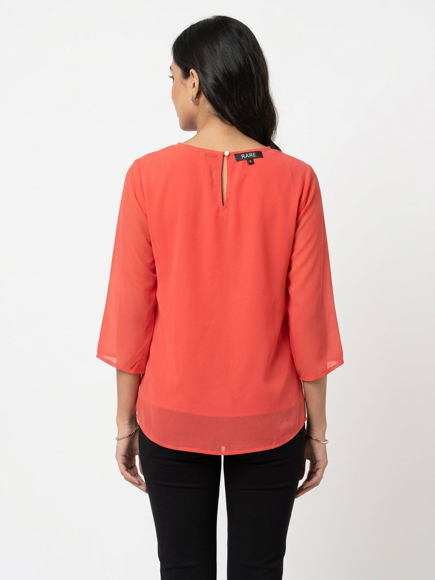RARE Top Casual Orange Polyester