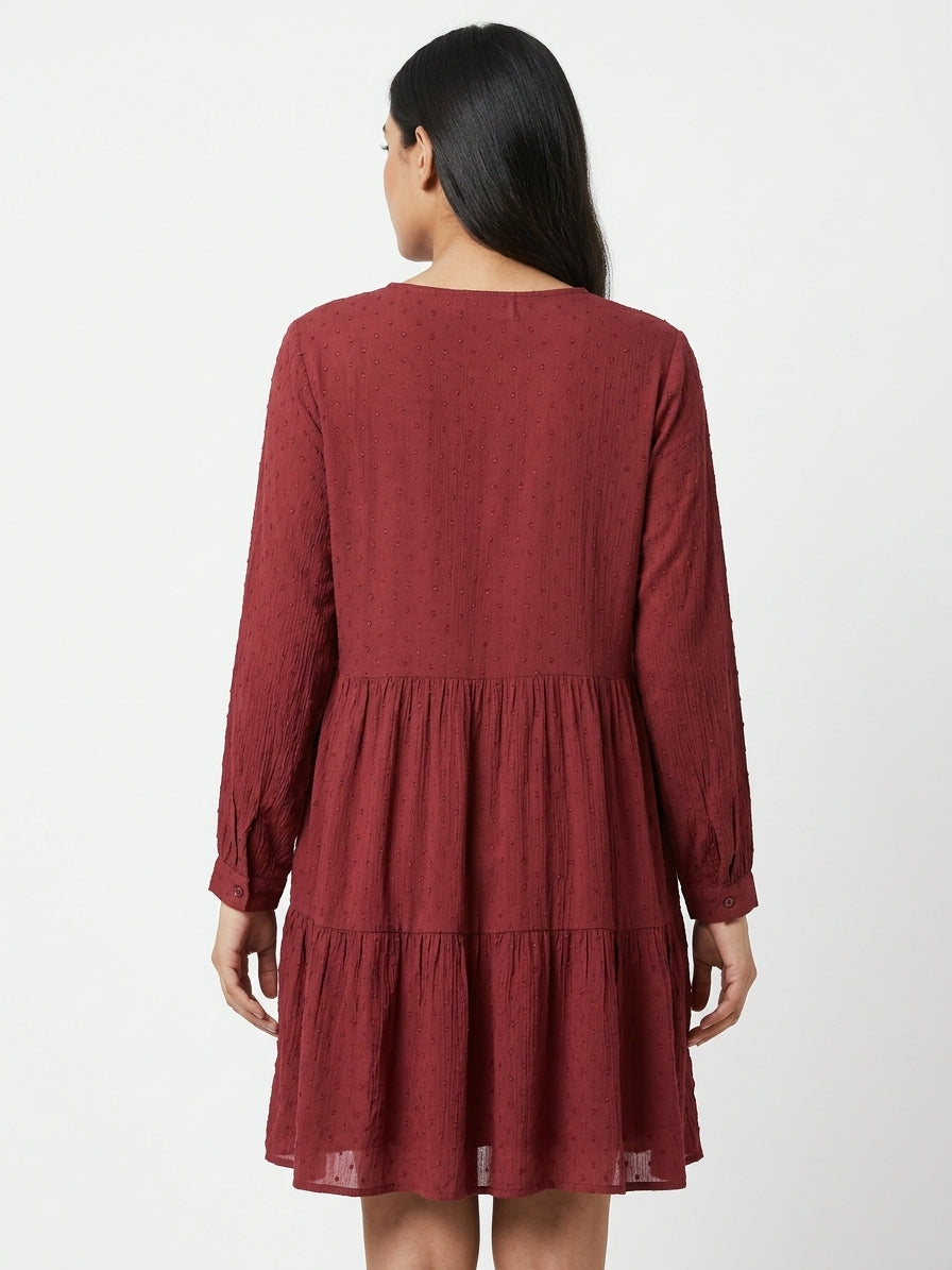 PLUSS Dress Casual Maroon Viscose