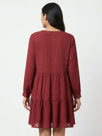 PLUSS Dress Casual Maroon Viscose