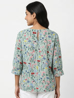 Women's Mint Floral Butterfly Print Top