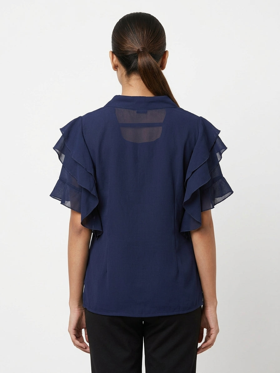 La Zoire Navy Blue Textured Apparel - Size L