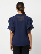 La Zoire Navy Blue Textured Apparel - Size L