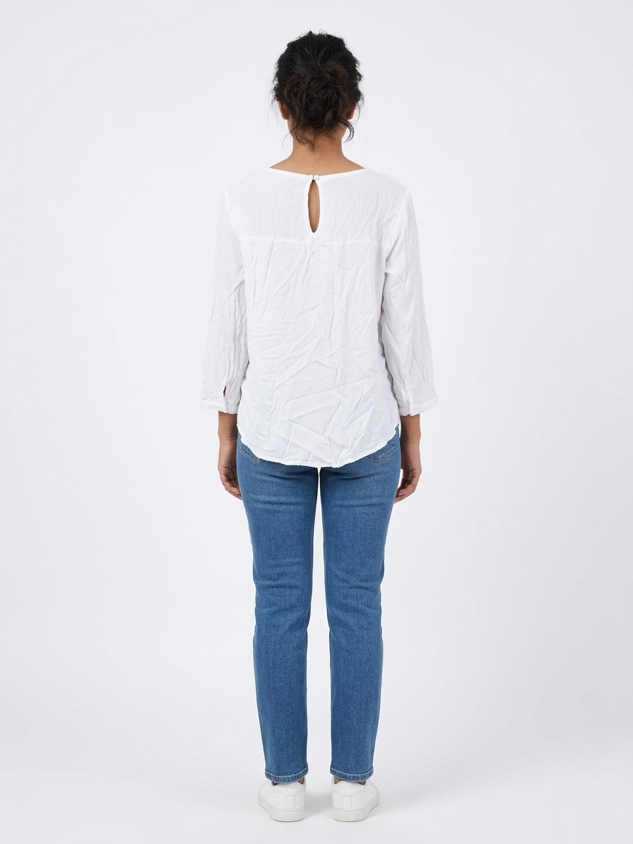 Women's White Textured Casual Top
