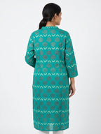 Teal Turquoise Lightweight Top with Gold Dot Detail, Size XXL