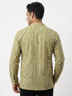 The Button Club Men's XL Green Patterned Casual Shirt