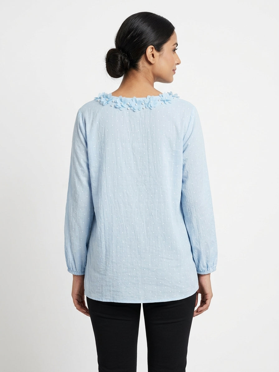 Top Casual Blue Polyester & Blended