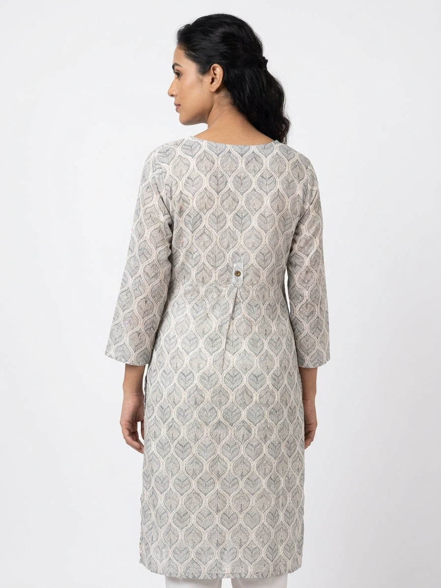 XL Neutral Tones Geometric Print Button-Front Top