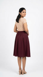 Burgundy Pleated A-line Skirt