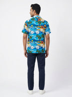 Blue Tropical Print Casual Hawaiian Shirt