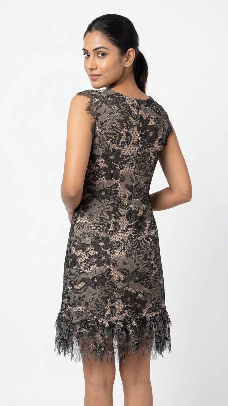 Women's Black Lace Fringe Hem Dress