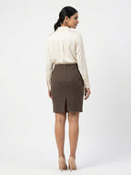 Brown Textured Slim Fit Pencil Skirt