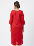 Red Embroidered Round Neck Kurti