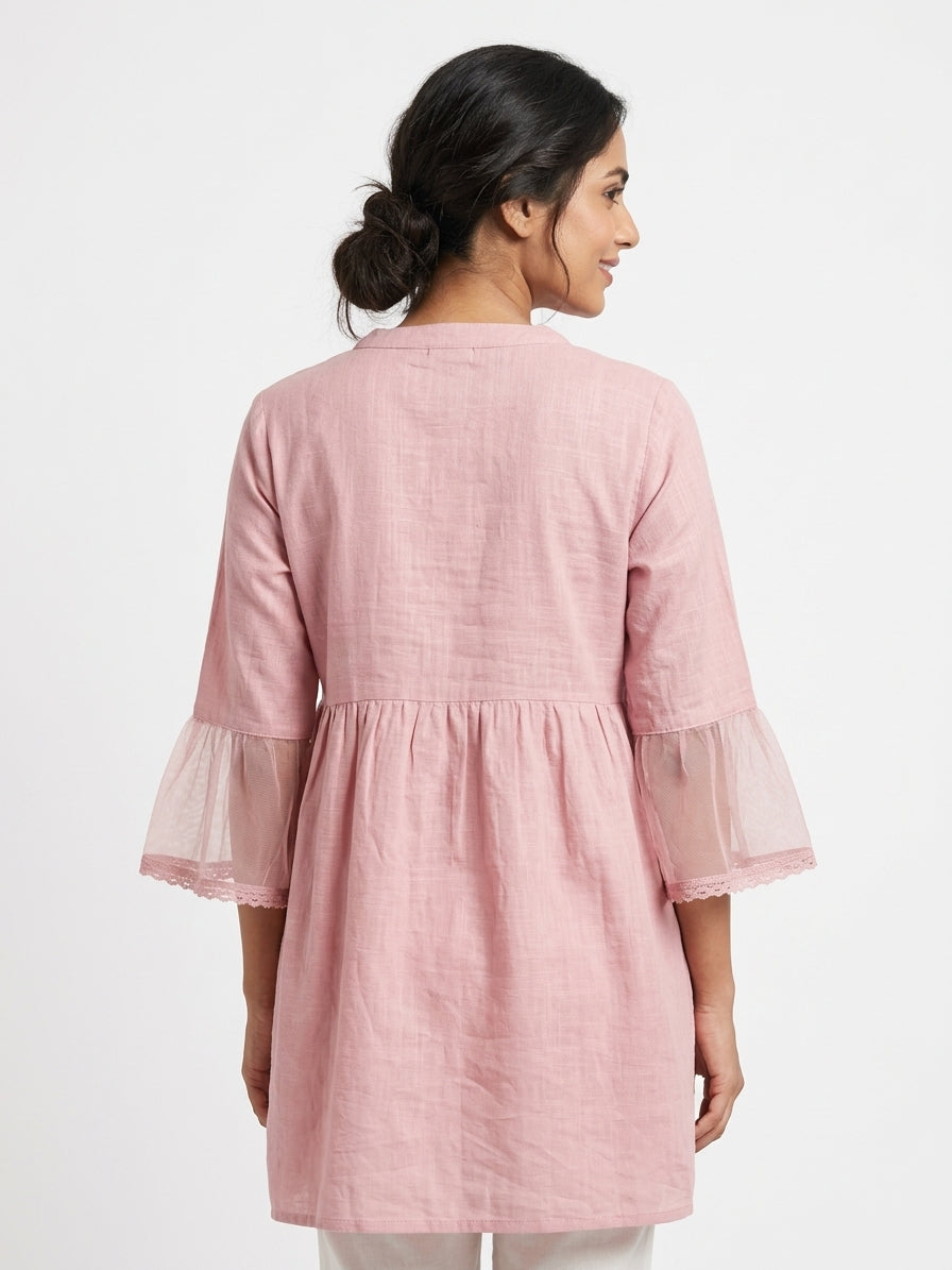 Pink Embroidered Relaxed Fit Kurti