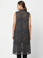 Women's Navy Floral Print Sleeveless Shrug