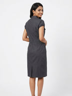 Charcoal Short Sleeve Button-Down Midi Dress