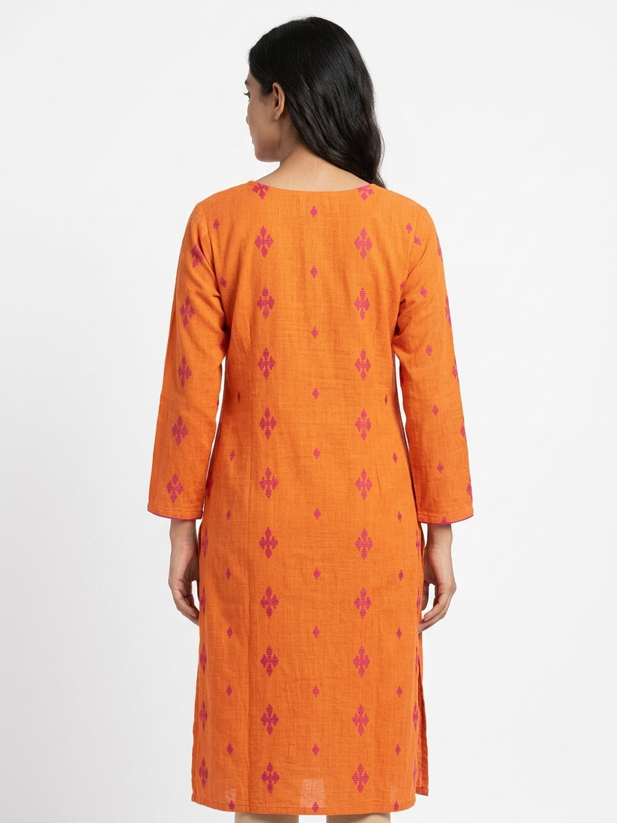 Vibrant Orange Embroidered Kurti
