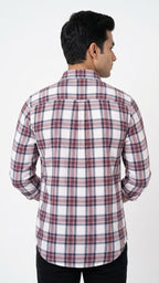 White Multi-Color Plaid Casual Button-Down Shirt