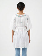 Women's White Embroidered Relaxed Fit Tunic Top