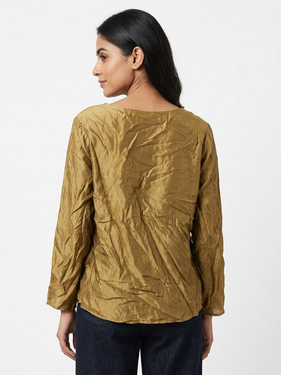 Gold Crinkled Embroidered Tunic Top