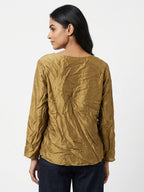 Gold Crinkled Embroidered Tunic Top