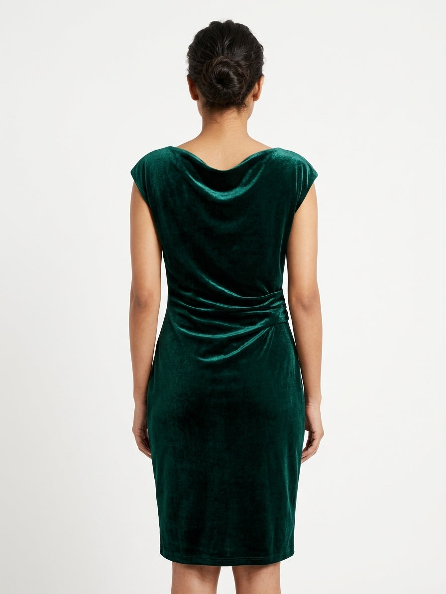 Jessica Howard Green Velvet Cowl Neck Dress