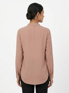 Women's Tan Mandarin Collar Long Sleeve Top