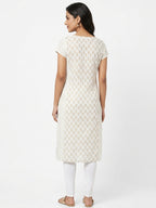 White & Gold Embroidered Polka Dot Kurti