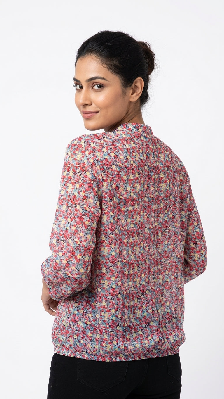 Women's Red Floral Print Relaxed Fit Blouse
