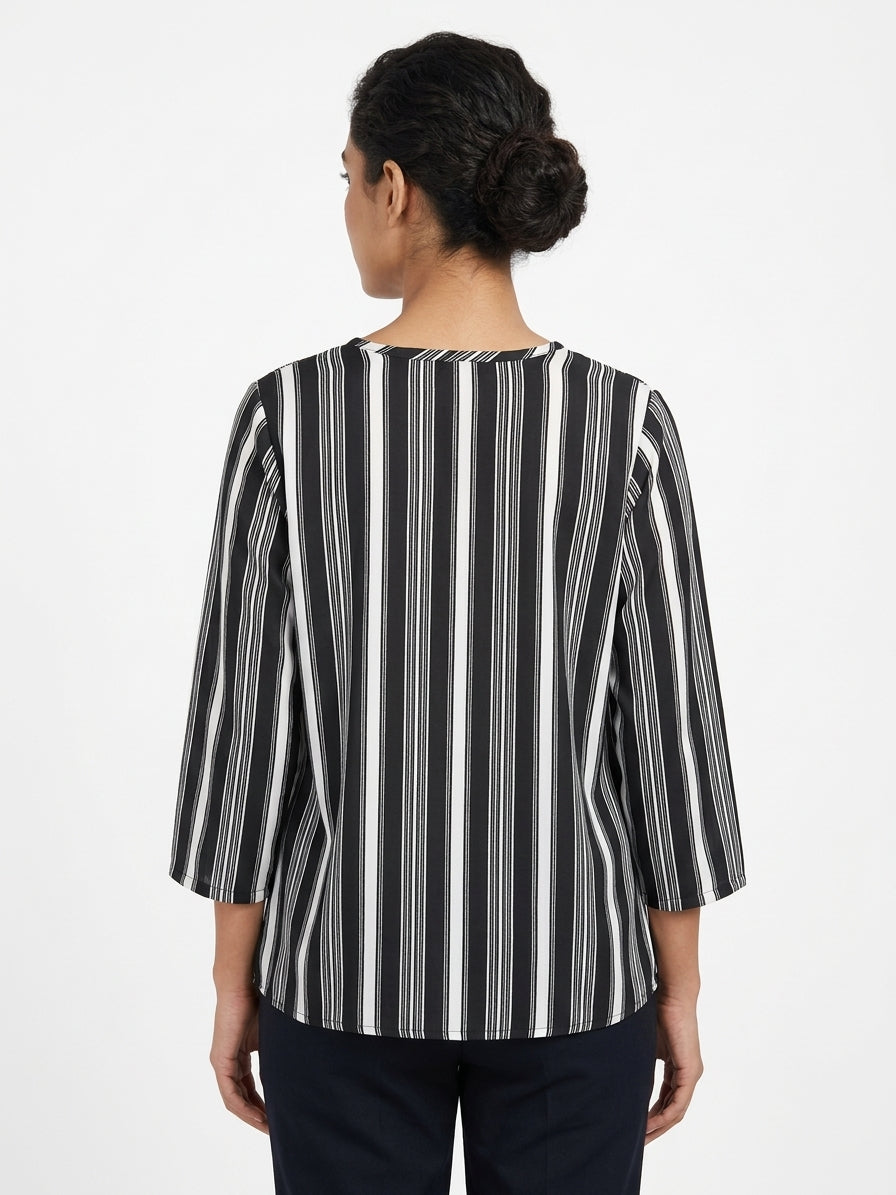 Black and White Striped Relaxed Fit Top