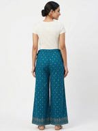 Teal Printed Relaxed Fit Palazzo Pants