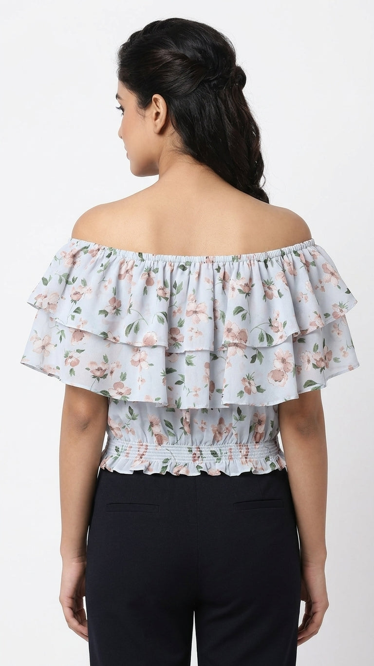 Women's Floral Ruffled Off-Shoulder Top