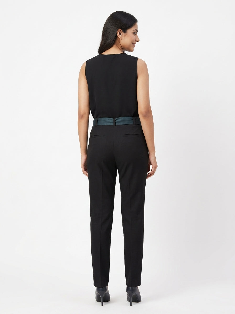 Black Regular Fit Trousers with Belt