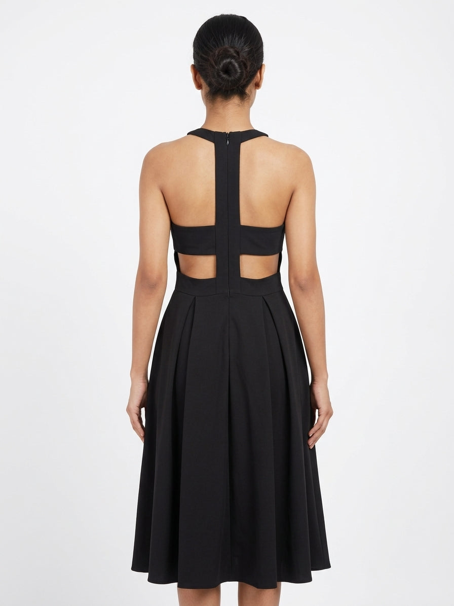 Black Halter Neck Flare Dress