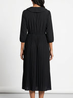 Women's Black Peter Pan Collar Pleated Midi Dress