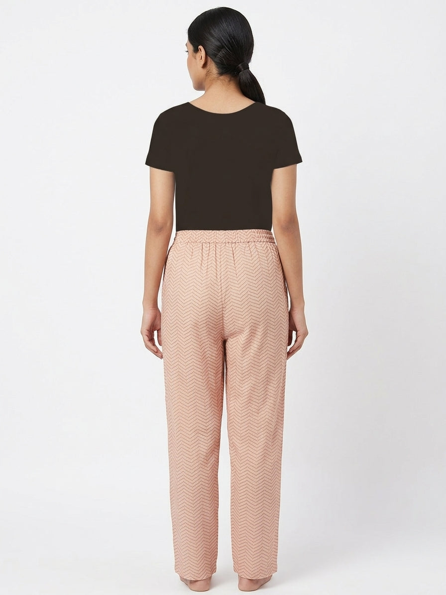 Peach Zig-Zag Print Casual Trousers